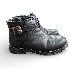 UGG Australia Leather Shearling Ankle Boots‎ Women Size 9 Black Good Buckle Moto
